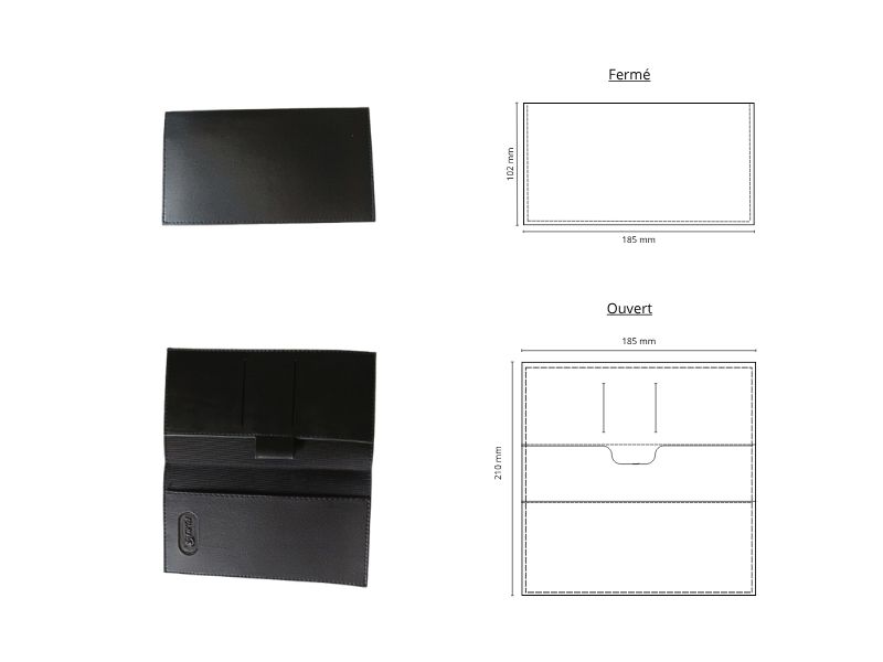  Porte chéquier horizontal avec rabat 2 cartes et passant stylo - personnalisable